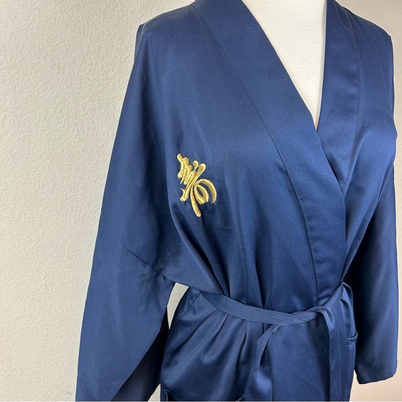 Authentic Japanese Navy Blue Gold Embroidered Kimono Robe - Picture 4 of 14